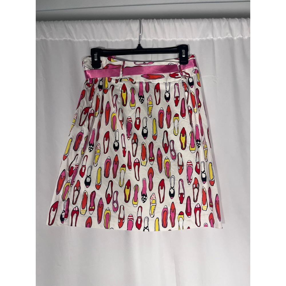 Sandra Vintage Y2K Twee Statement Shoe Print Skirt Sz 6 Pink Satin Bow Coquette - Picture 3 of 7